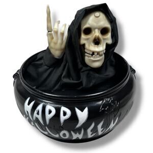 Gemmy Grim Reaper Happy Halloween Candy Dish Bowl 7.5" Black Haunted Collectable